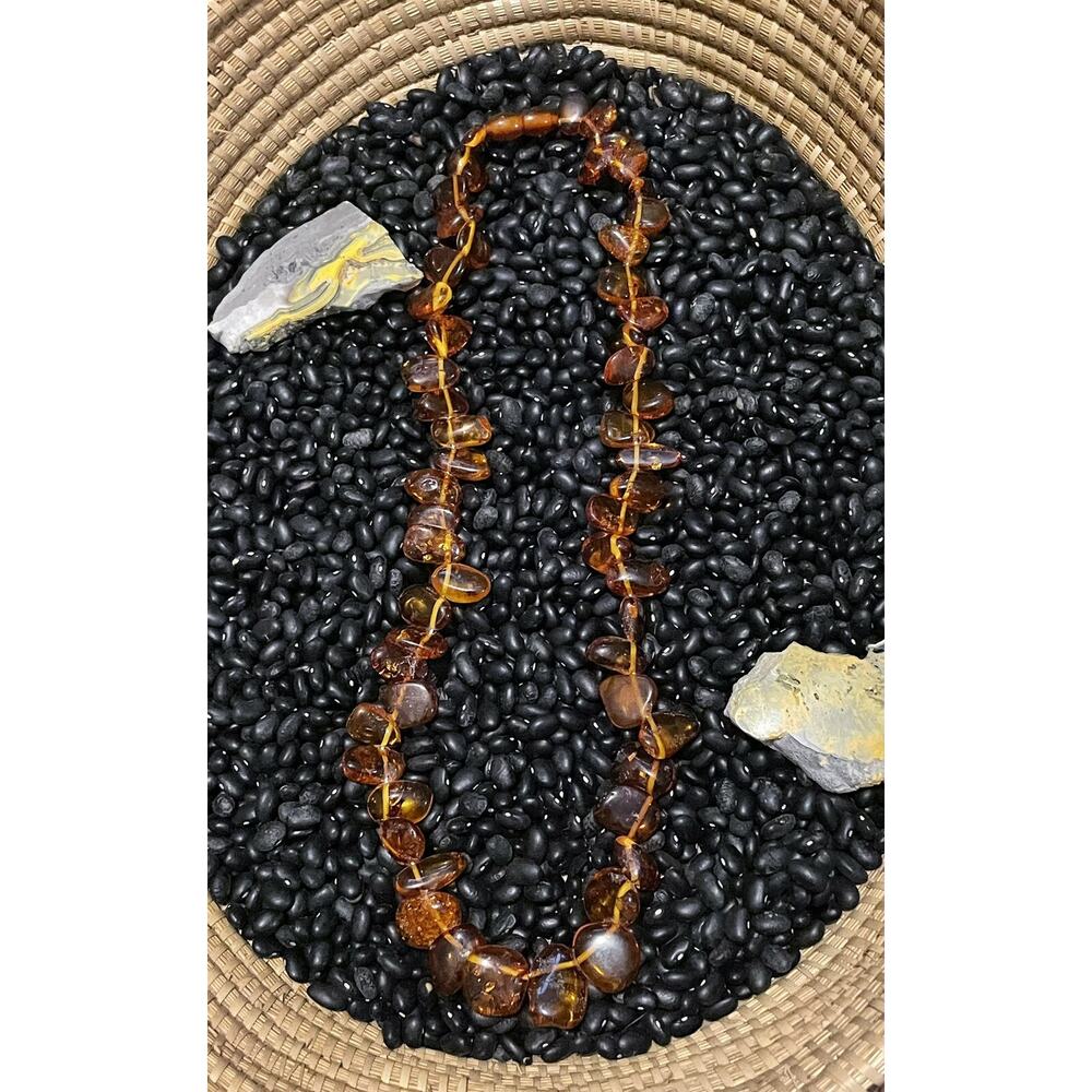 Vintage Honey Amber Baltic Sea~Nuggets Chips Necklace Scroll Close~24”